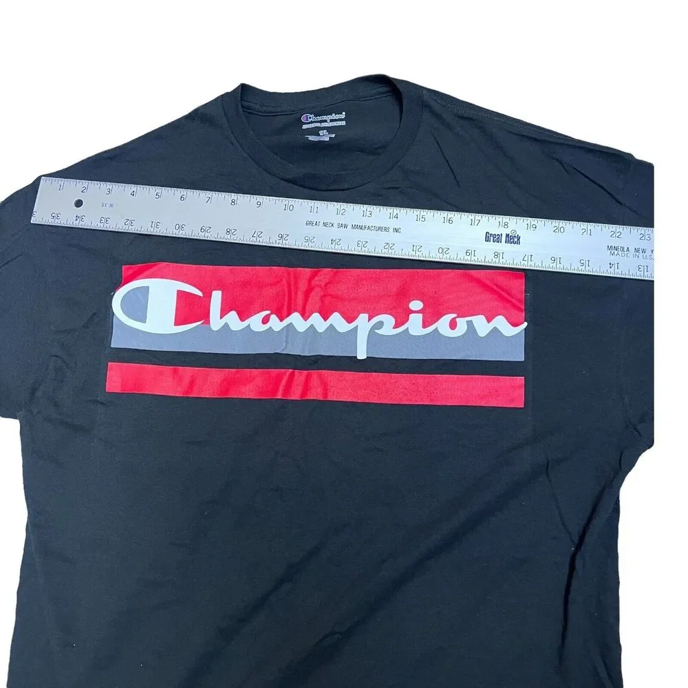 Champion T Shirt‎ Men’s 1XL Logo Authentic Script Streetwear Red White Tee - Picture 5 of 7